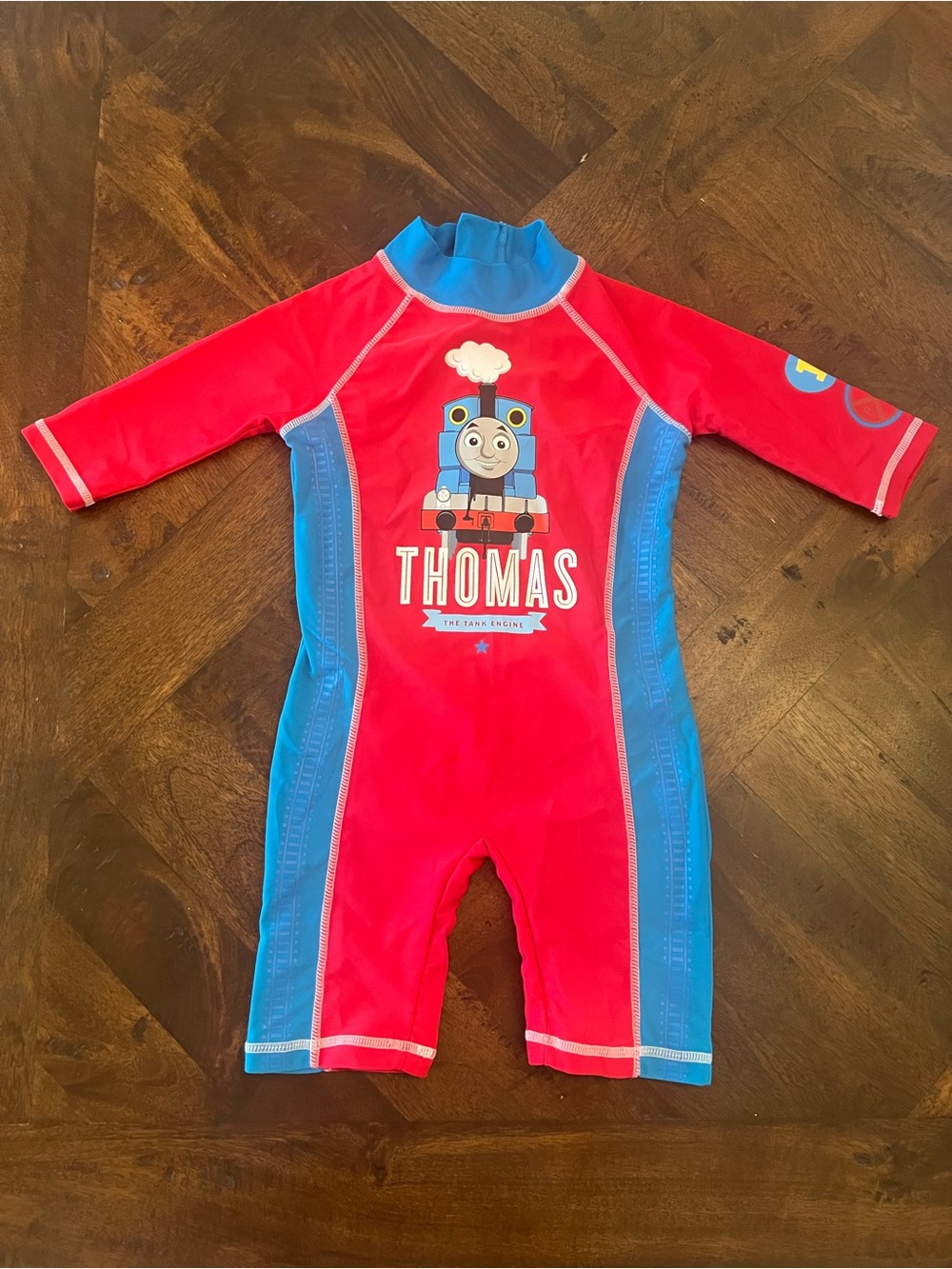 Thomas the Tank Engine Red & Blue Kids Rash Guard Swimsuit UPF 40+
